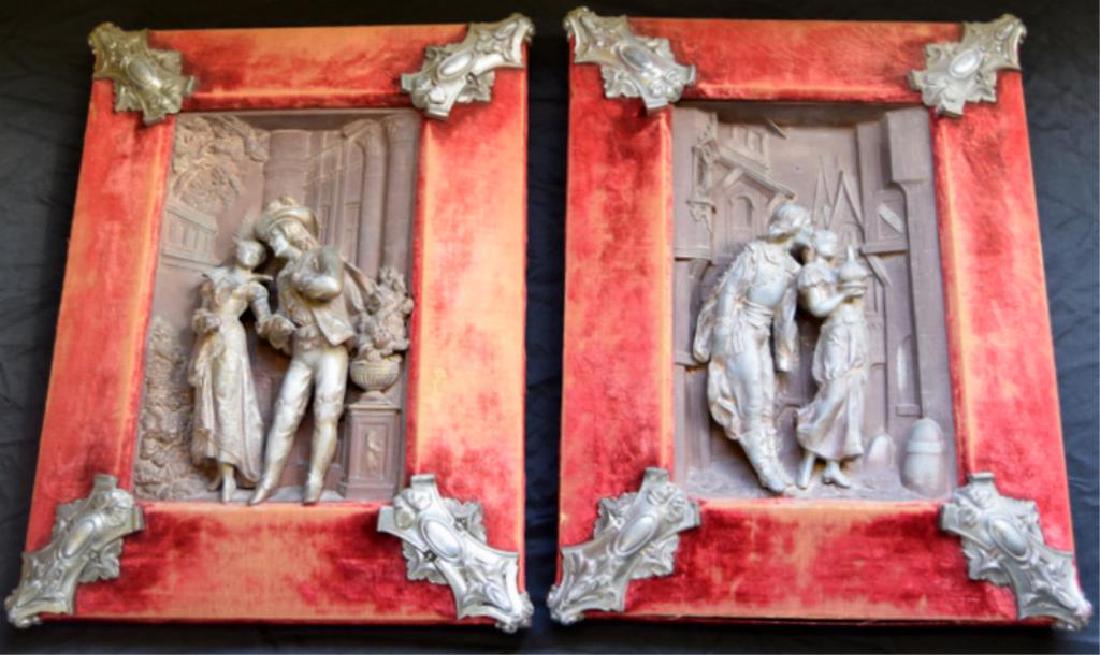 SET OF TWO PEWTER BAS RELIEF PLAQUES (1 of 9)