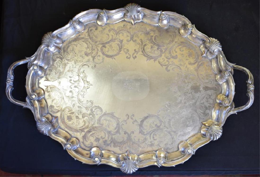 LARGE SILVERPLATED SERVING TRAY WITH GRIFFIN (1 of 3)