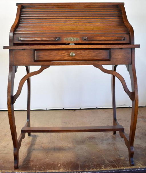 Antique Oak S Roll Top Writing Desk