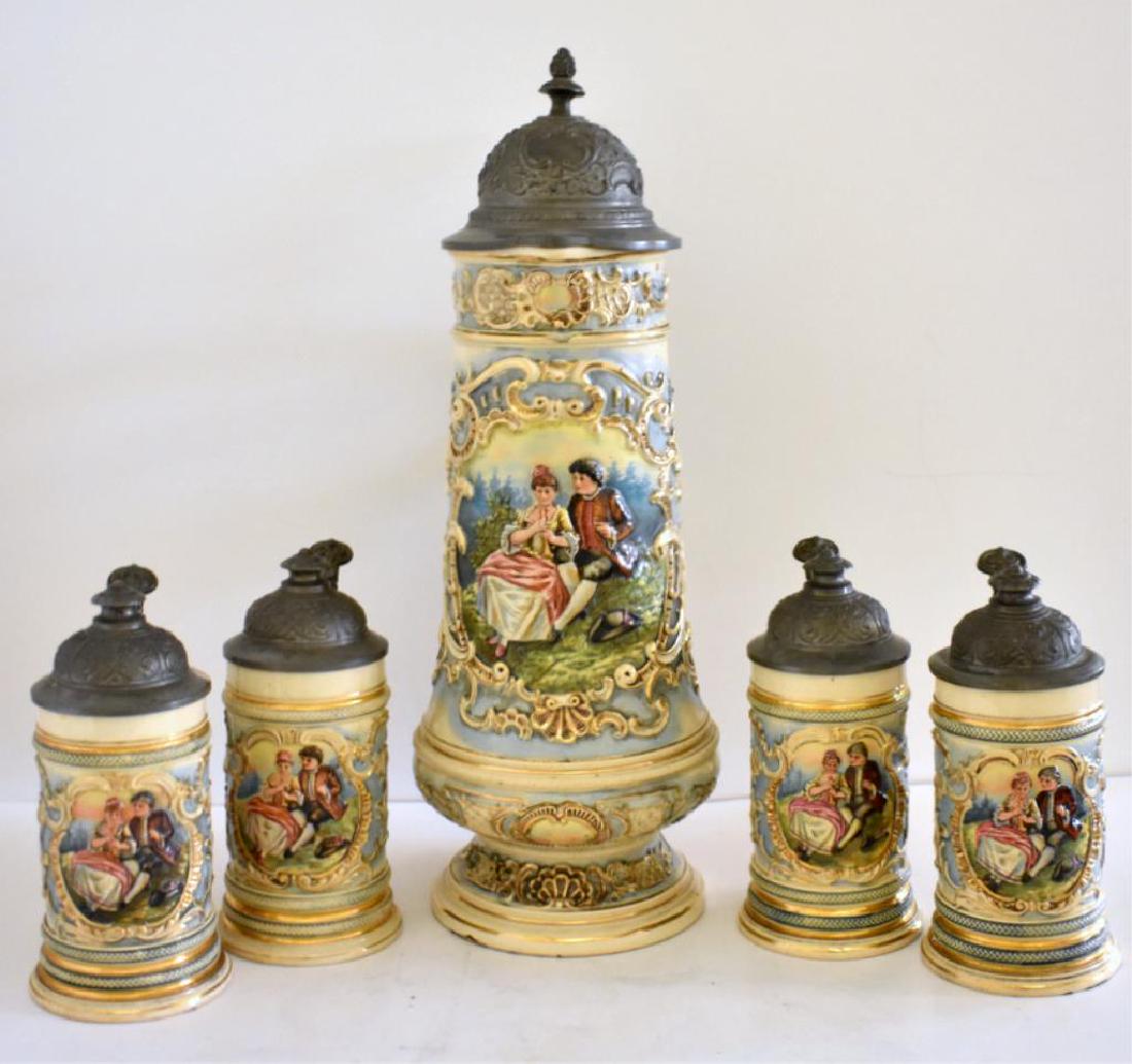 BEER PITCHER WITH FOUR MATCHING STEINS & MORE (1 of 8)