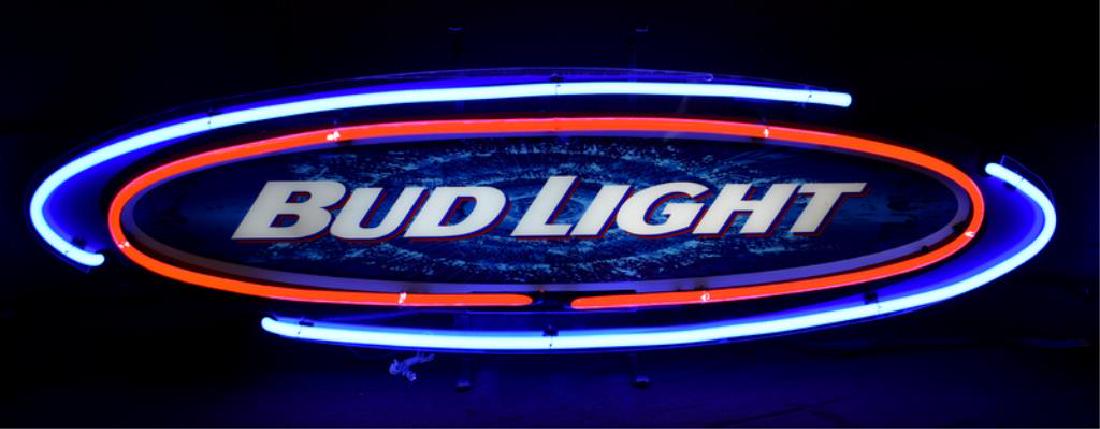 BUD LIGHT NEON BEER SIGN: Anheuser Busch "Bud Light" neon sign measures 12" tall x 36" wide.