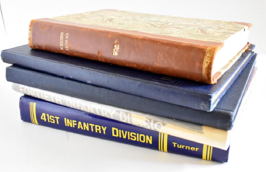 40th AND 41st INFANTRY MEMORY BOOKS & MORE: Includes three 40th Infantry Division yearbooks with a 1941 Camp San Luis Obispo, a 1941-1946 World War II and a 1950; a 41st Infantry Division Fighting Jungleers II. Also included is a copy of Krigen