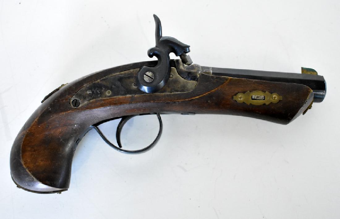 MENDI MADE IN SPAIN BLACK POWDER 41 CAL PISTOL: Cap and ball pistol has barrel markings which read "Ultra Hi, 102 A, Made in Spain, Cal 41". Serial number 27801
