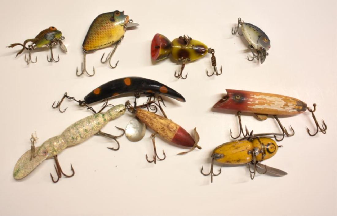ANTIQUE & VINTAGE FISHING LURES: Assorted antique and vintage fishing lures.