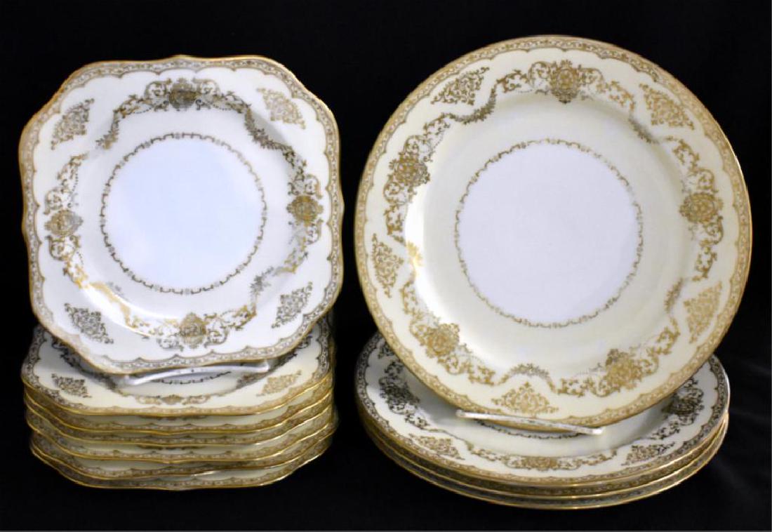 NORITAKE "GOLDMOUNT" CHINA: Includes seven 8" square plates and four 10" dinner plates. Plates appear to be in nice overall condition.