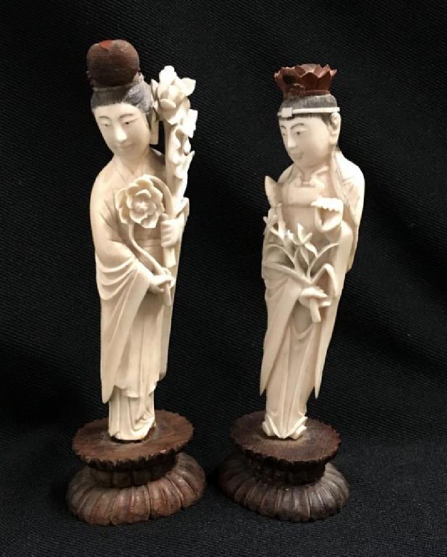 PAIR OF ANTIQUE CHINESE IVORY PAINTED FIGURES (1 of 5)