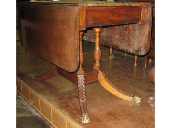 Duncan Phyfe Style Table: Mahogany Drop Leaf Table Circa 1800 About: 29 1/2 " Tall 38" Wide 53" Long