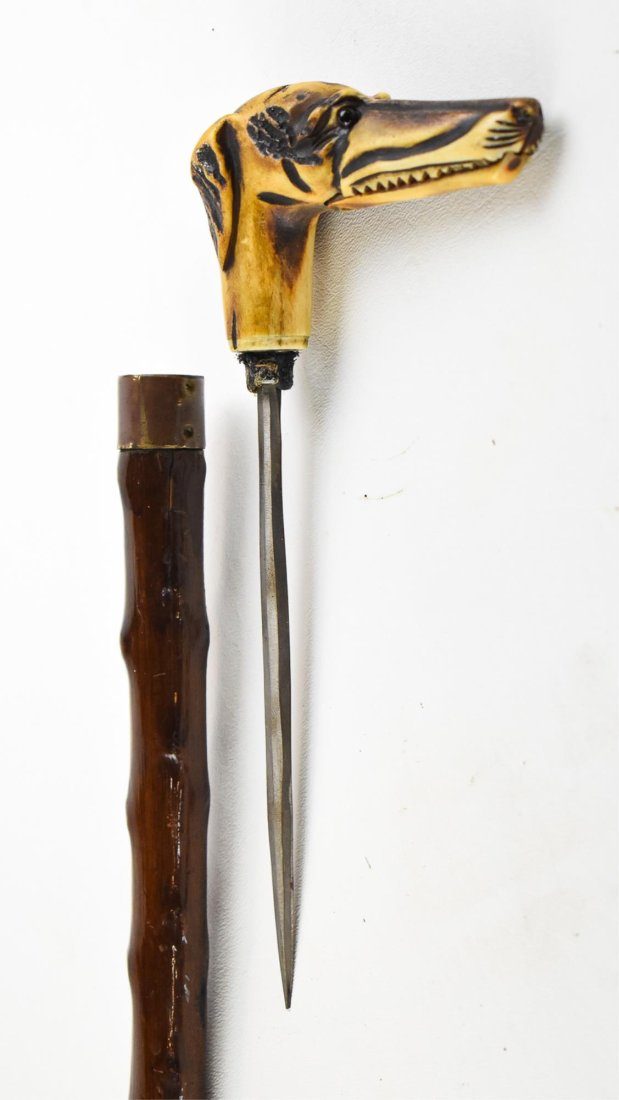 DOG HEAD ANTLER CONCEALED DAGGER CANE (1 of 6)