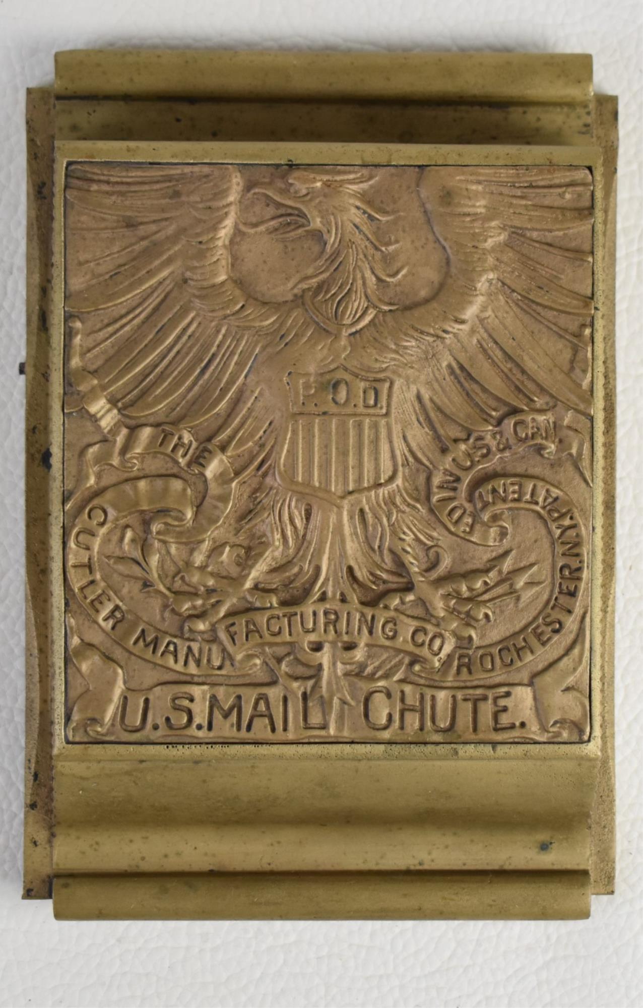 ANTIQUE BRASS U.S. MAIL CHUTE (1 of 5)