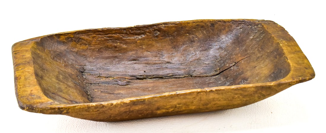 PRIMITIVE WOODEN DOUGH BOWL: Primitive wooden dough bowl, circa turn of 19th century.