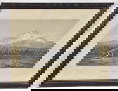 C. 1873 "MOUNT SHASTA" ETCHING BY SMILLIE & BRANDARD: "Mount Shasta" etching on paper by listed artists, James David Smillie (NY, CA, 1833 - 1909) and Edward Paxman Brandard (UK, 1819 - 1898). "Entered according to Act of Congress AD