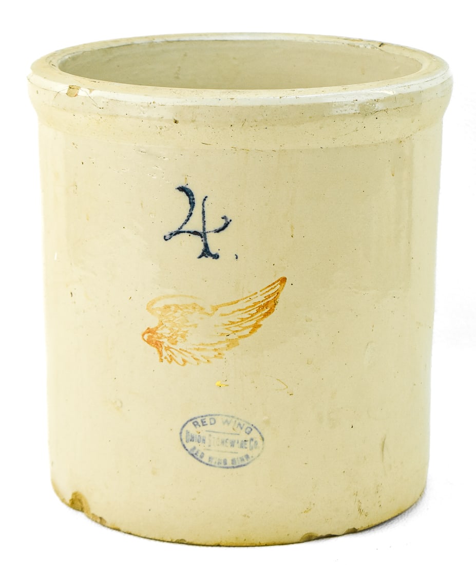 RED WING 4 GALLON STONEWARE CROCK: Red Wing Union Stoneware Company 4 gallon stoneware crock. Circa early 1900s. 