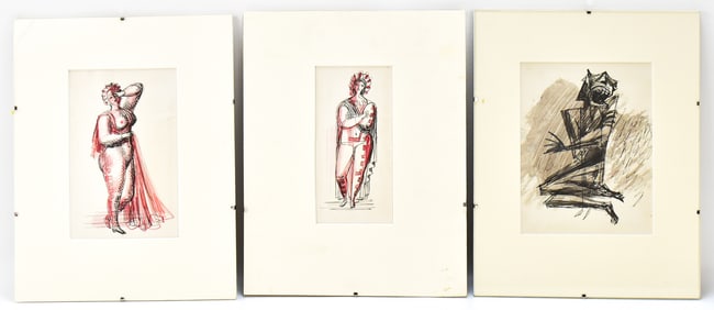 TRIO OF ORIGINAL ITALIAN PEN & INK FIGURES ON PAPER