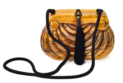 TIMMY WOODS BEVERLY HILLS CARVED WOOD HANDBAG