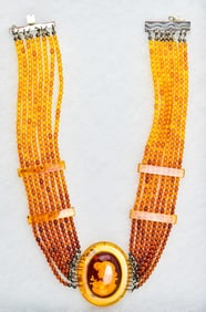 BALTIC AMBER & STERLING SILVER CAMEO NECKLACE