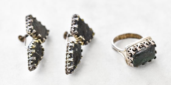 FRANCES GABE OPAL & SILVER EARRINGS & RING