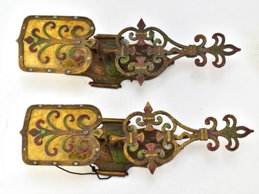 ART NOUVEAU POLYCHROME SCONCE PAIR