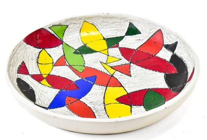 ABSTRACT FISH POLYCHROME TERRACOTTA CENTERPIECE BOWL