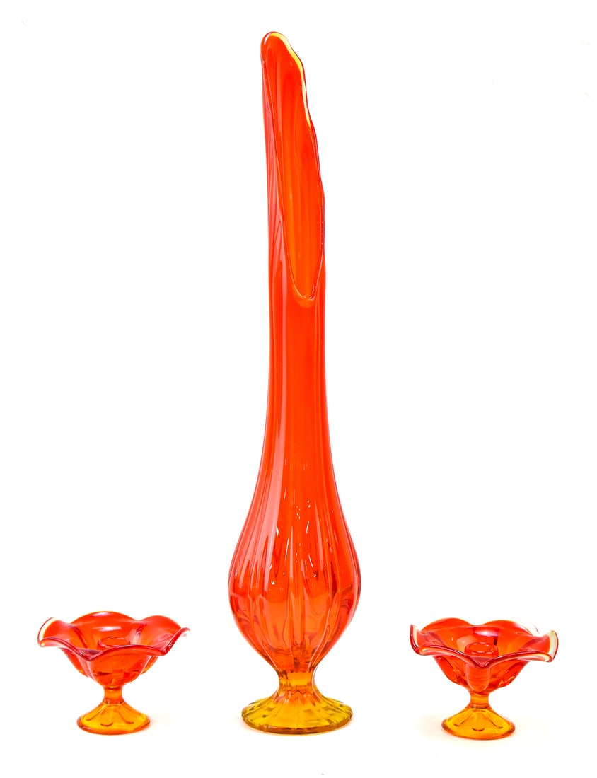 MIDCENTURY AMBERINA SWUNG VASE & CANDLE HOLDERS (1 of 4)