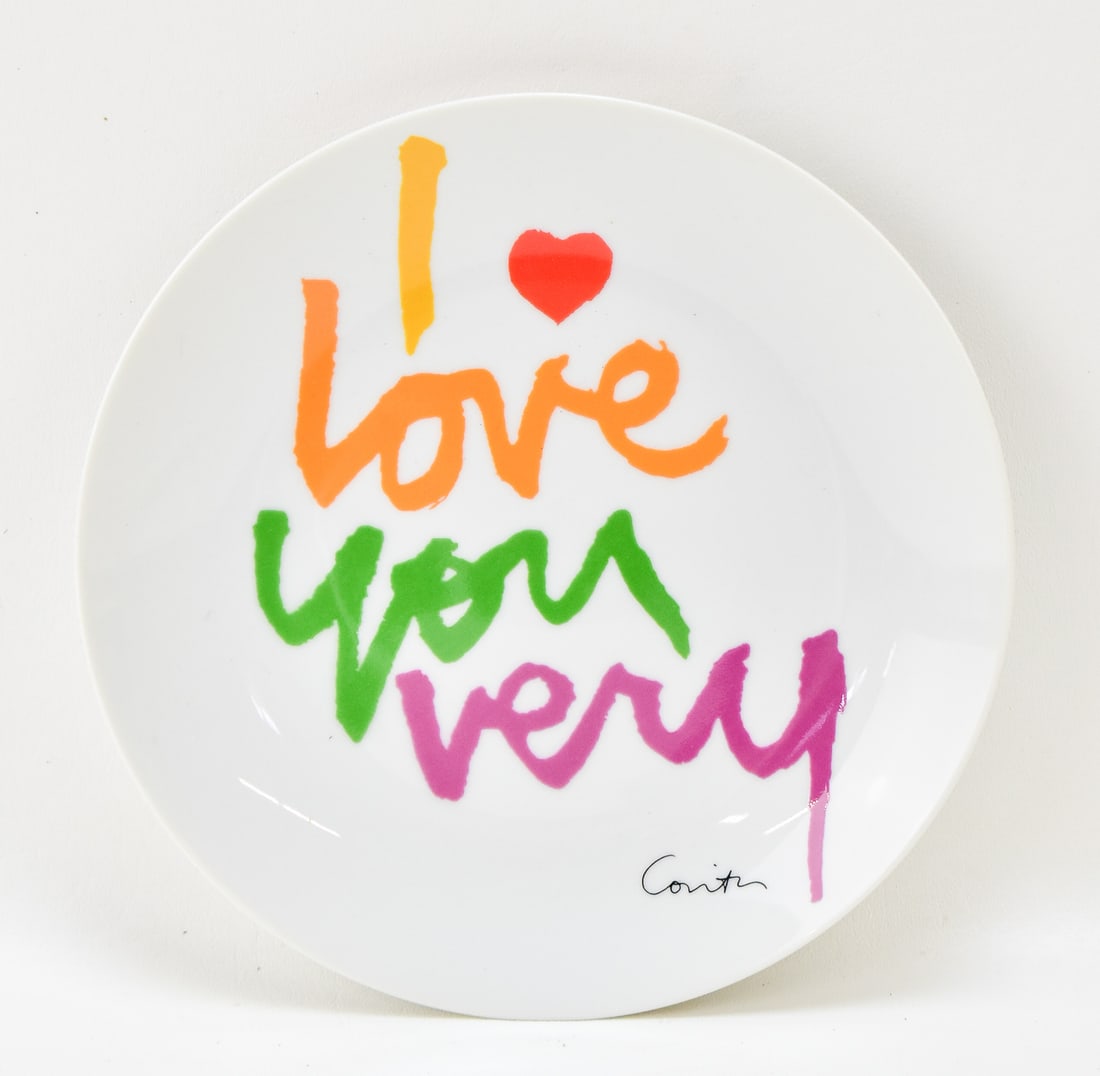 "I LOVE YOU VERY" DECORATIVE PLATE BY CORITA: A "I Love You Very" decorative pop art plate by Corita for the Hackett American Collectors Co. series numbered 2788/30000.