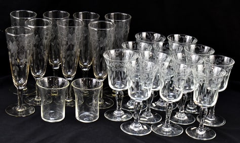 COLLECTION OF ETCHED CRYSTAL STEMWARE
