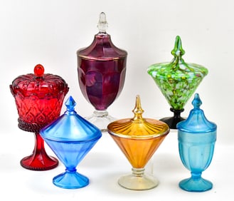 COLLECTION OF ART GLASS CANDY JARS