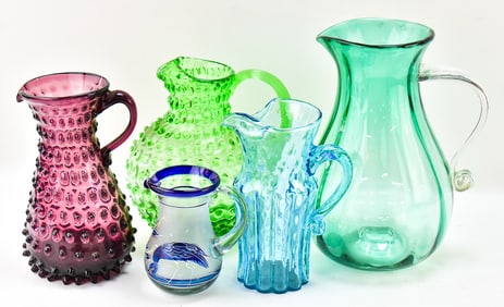 ASSORTED VINTAGE GLASS PITCHERS