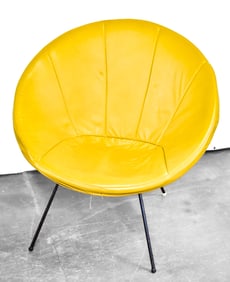 MCM WICKER & VINYL SAUCER CHAIR