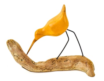 HAND-CRAFTED SIGNED SHOREBIRD ON DRIFTWOOD