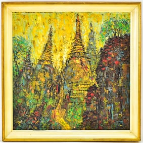 SUJARIT HIRANKUL 'BANGKOK' PALETTE KNIFE OIL PAINTING
