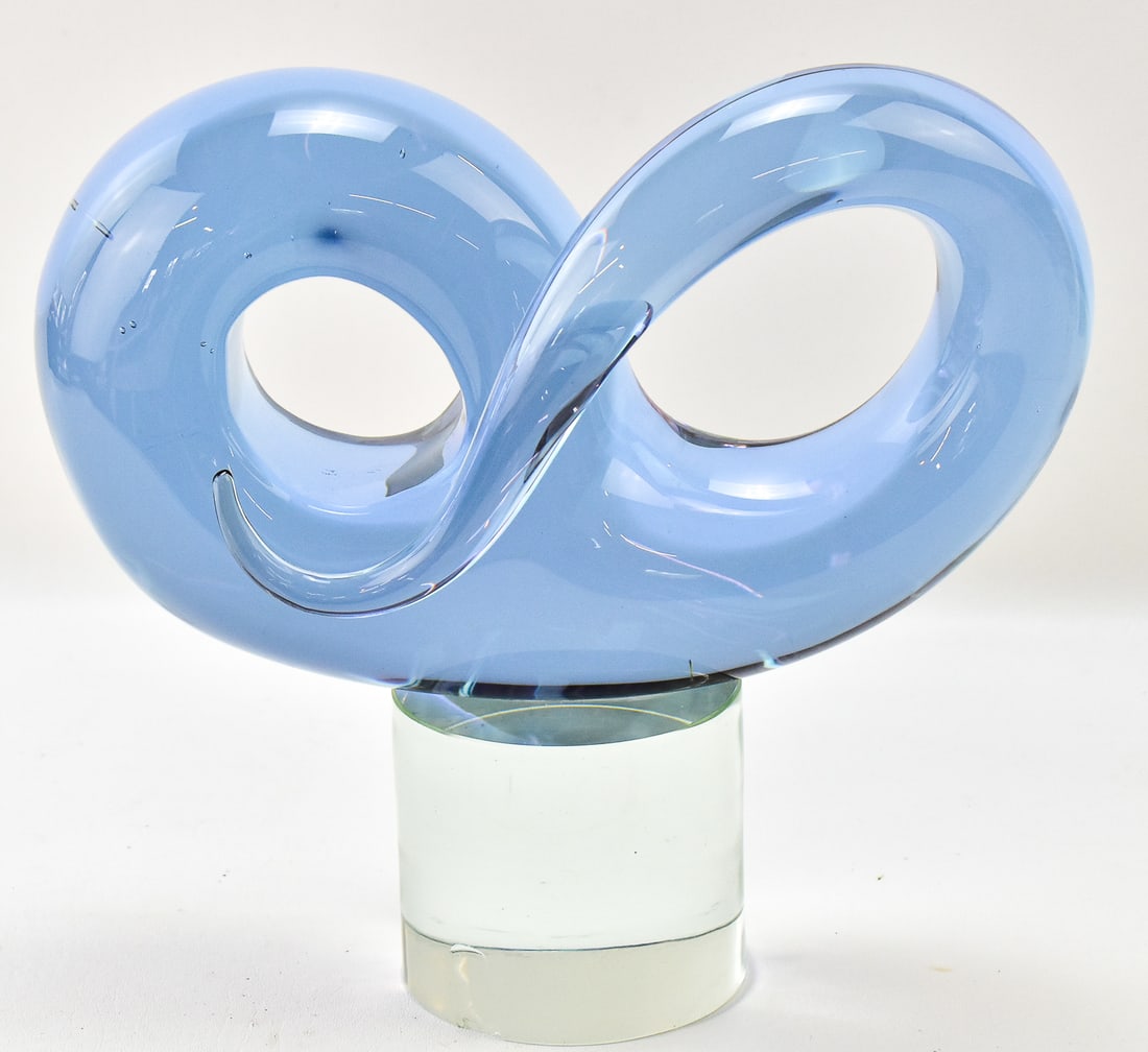 SEGUSO A.V. MURANO ART GLASS ABSTRACT SCULPTURE: Seguso A.V. Murano Italy art glass abstract sculpture in purple with clear base. Signed.