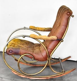 MID-CENTURY LEE WOODWARD TUFT LEATHERETTE SCULPTURAL ROCKING CHAIR