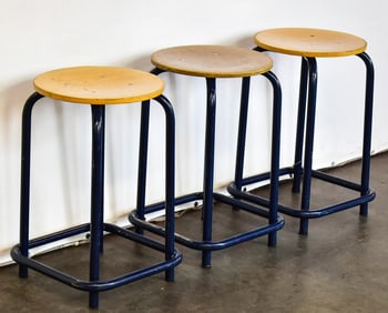 SET OF THREE 1980s SCHOOL STOOLS