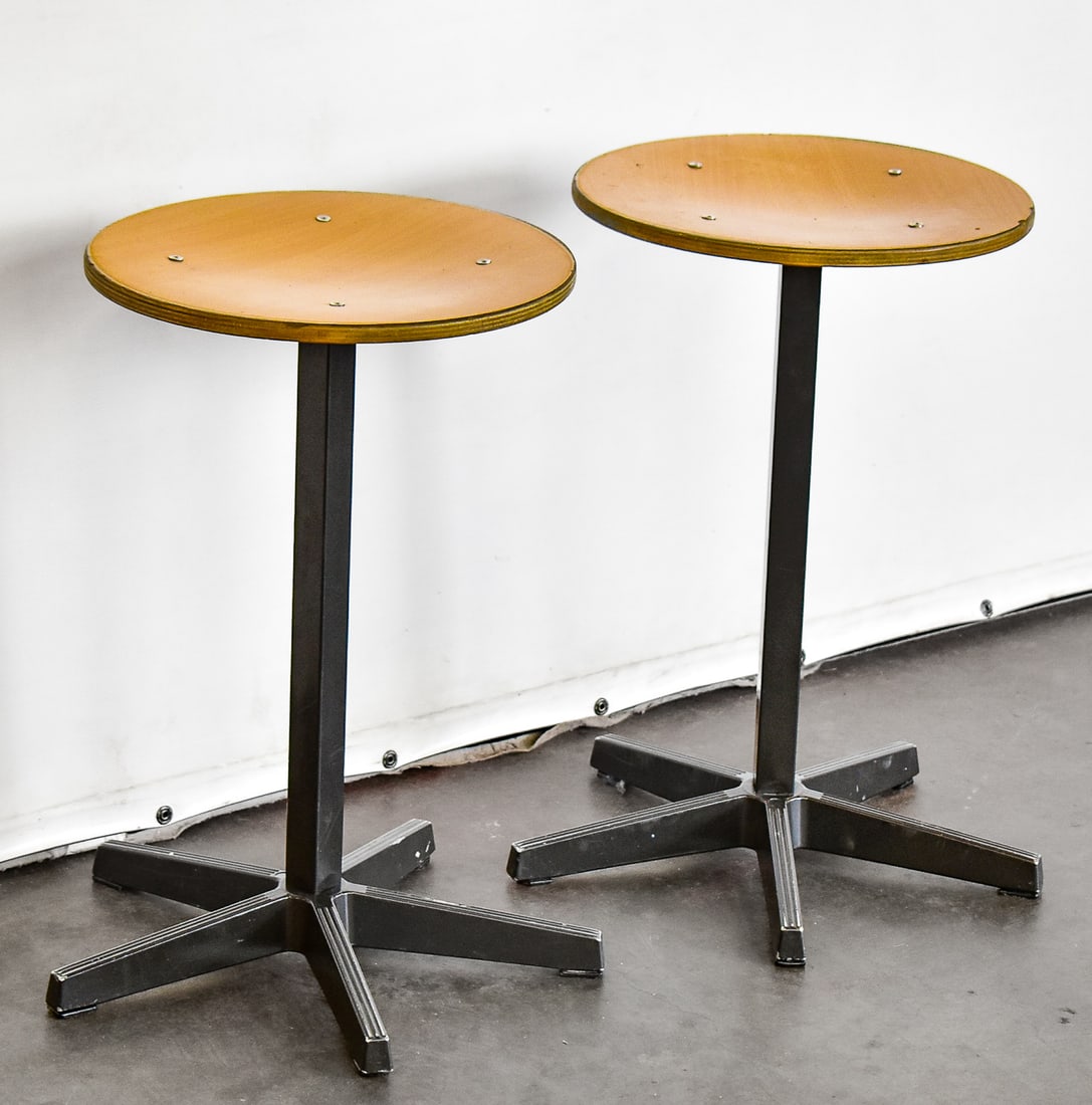 LOW STAR FOOTED STOOLS: Pair of low stools on star feet, circa 1970s. Measures 20" tall with 13" diameter. 