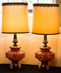 MARIGOLD CARNIVAL GLASS TABLE LAMP PAIR