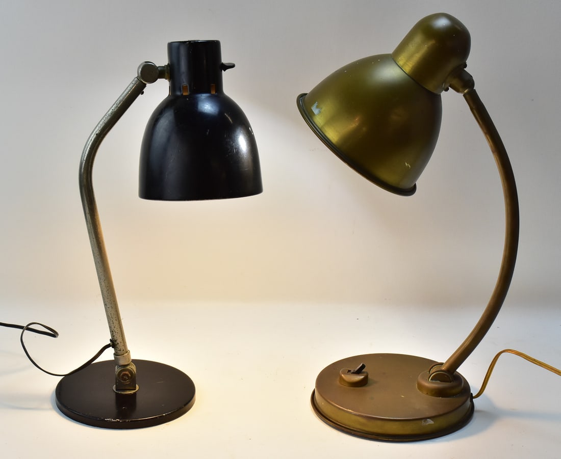 TWO MIDCENTURY INDUSTRIAL DESK LAMPS: Includes a 1950s Hala Zeist lamp and a brass adjustable lamp.