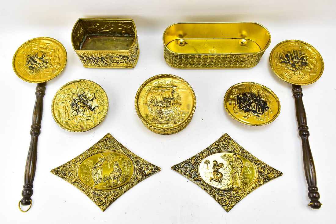 COLLECTION OF BRASS RELIEF WALL DECOR & PLANTERS (1 of 3)