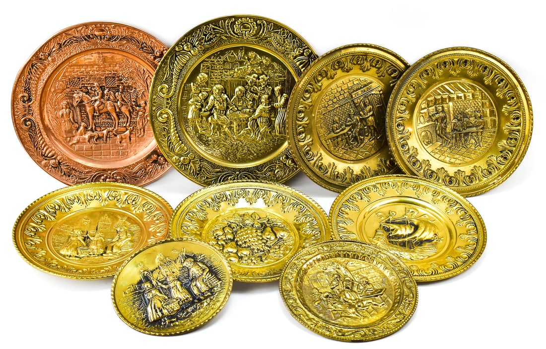 COLLECTION OF BRASS & COPPER RELIEF WALL PLATES (1 of 4)