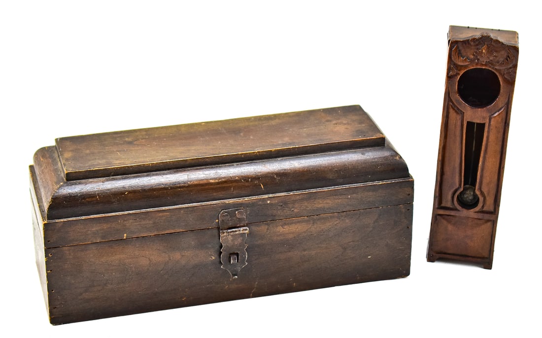 ANTIQUE WRITING BOX & DOLLHOUSE GRANDFATHER CLOCK (1 of 2)