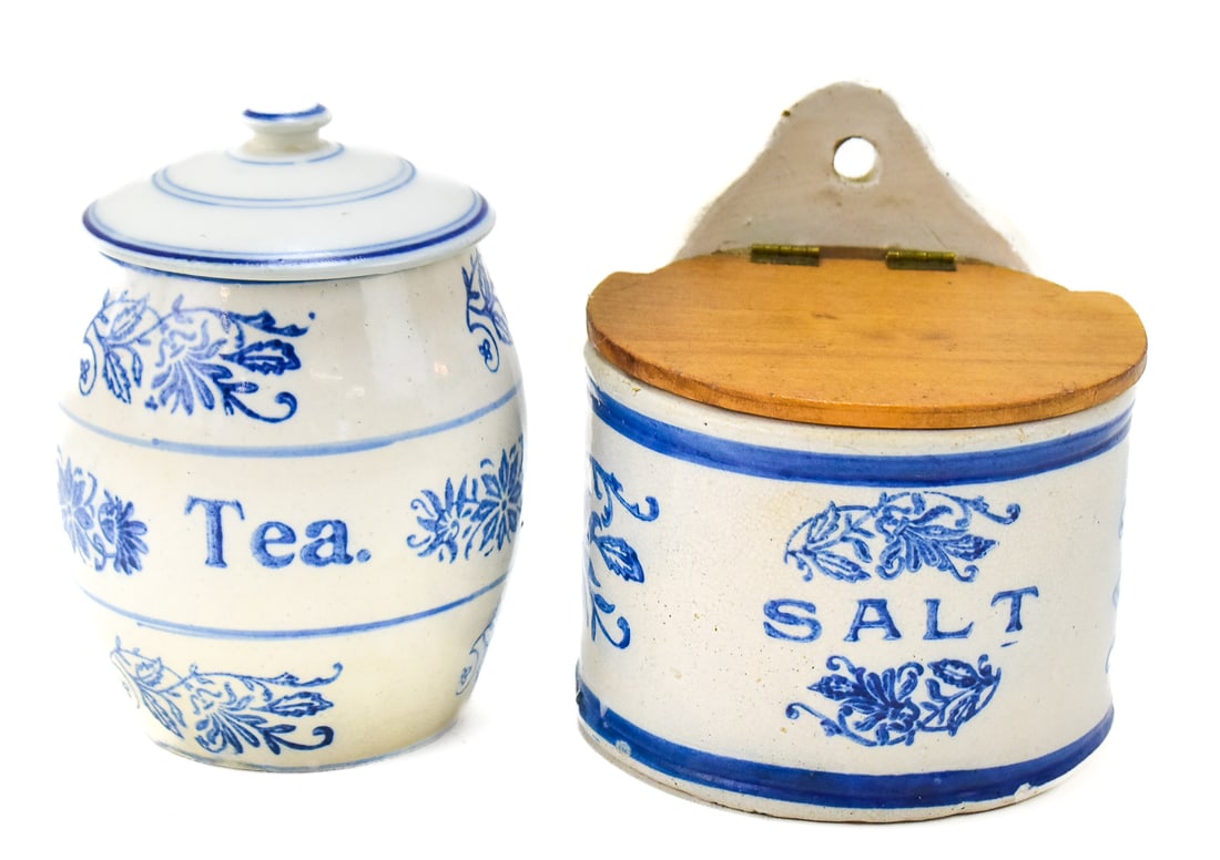 ANTIQUE BRUSH-MCCOY STONEWARE TEA CANISTER & SALT BOX (1 of 3)