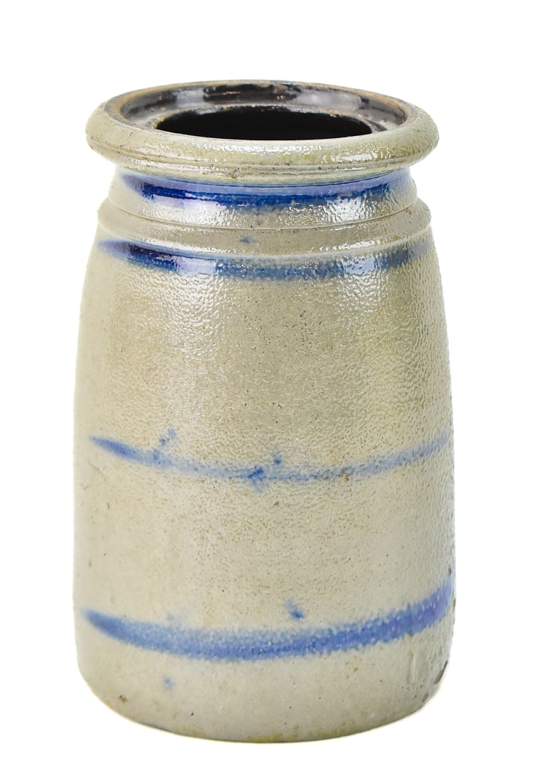 ANTIQUE AMERICAN SALT GLAZE & COBALT STONEWARE CROCK (1 of 3)