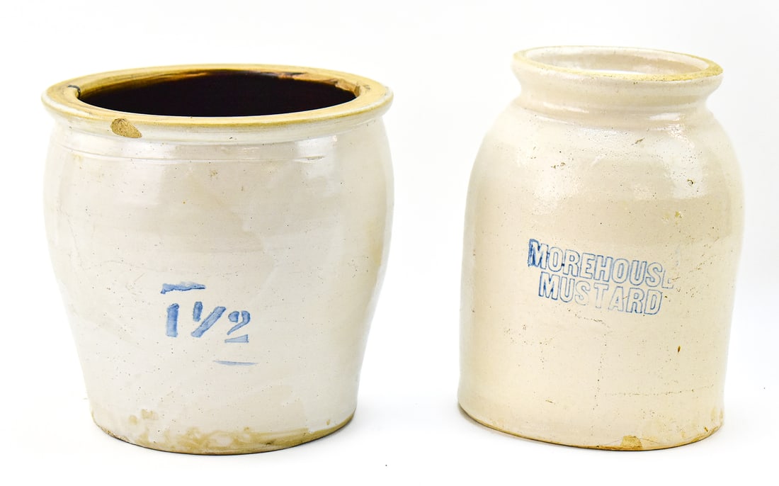 PAIR OF ANTIQUE SALT GLAZE STONEWARE CROCKS (1 of 4)