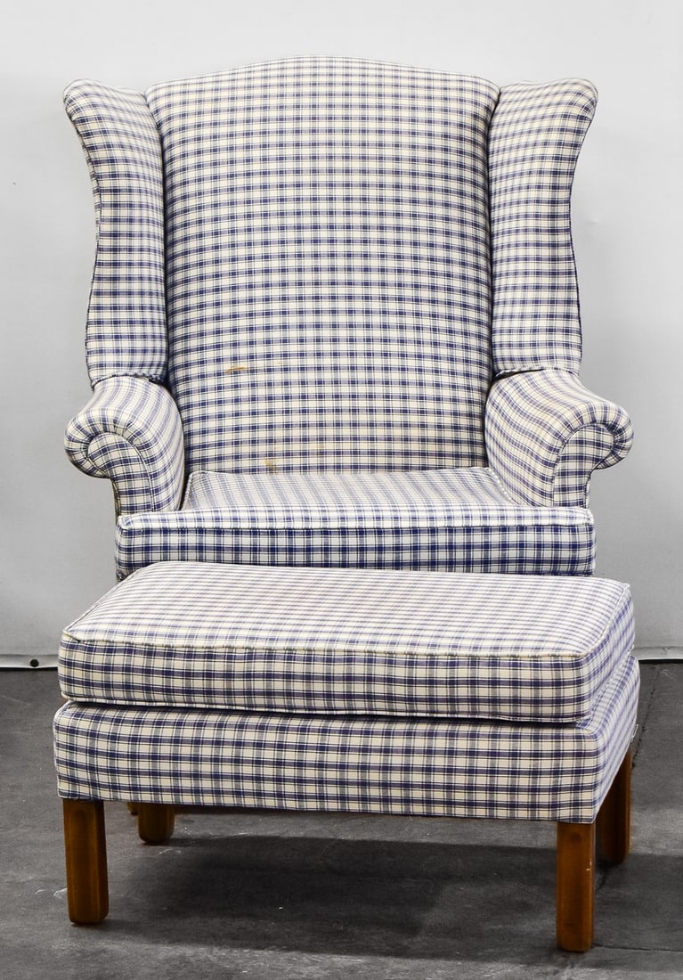 CONTEMPORARY CHIPPENDALE STYLE ARMCHAIR & OTTOMAN (1 of 5)