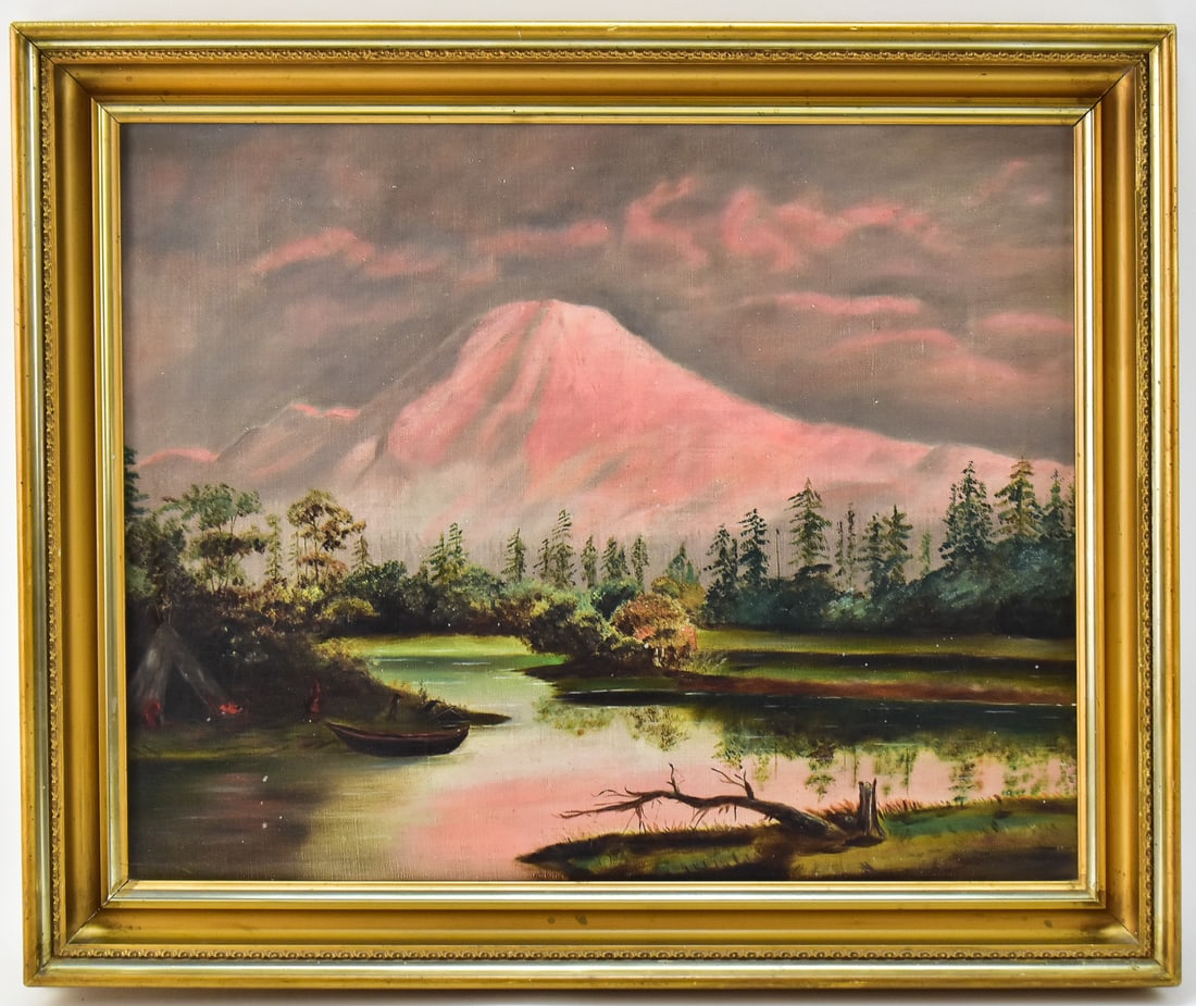 IDA KIDDLE "MT. RAINIER WITH NATIVE AMERICAN CAMP" OIL PAINTING (1 of 4)