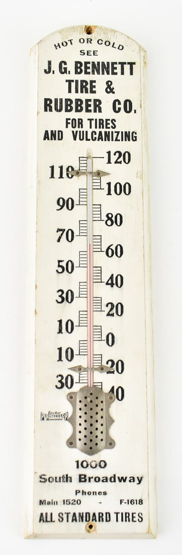 J.G.BENNETT TIRE & RUBBER CO. ADVERTISING WALL THERMOMETER (1 of 2)