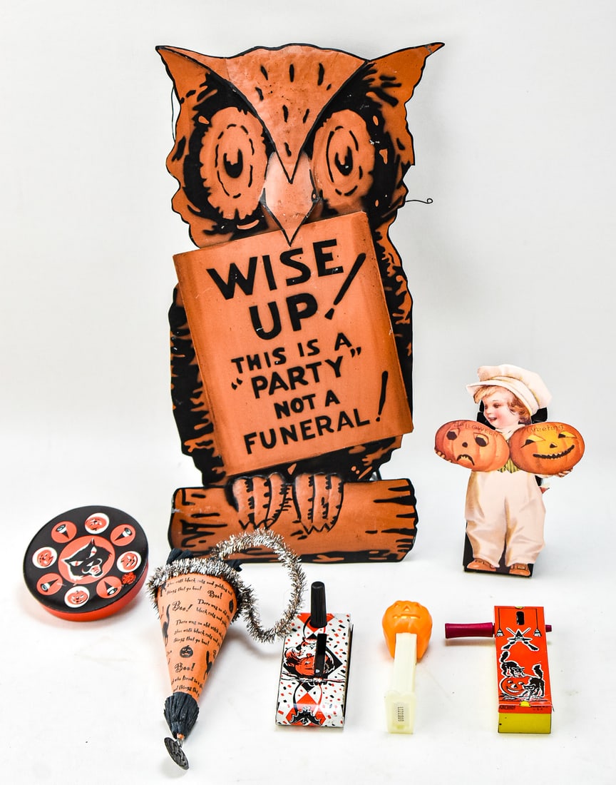 VINTAGE HALLOWEEN ASSORTMENT: TIN LITHO NOISEMAKERS, BETHANY LOWE, & MORE (1 of 3)