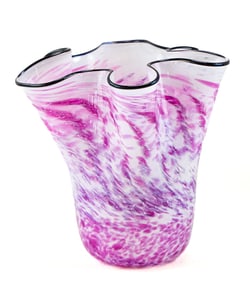 PHIL O'REILLY SIGNED HAND-BLOWN RUFFLED PINK ART GLASS VASE