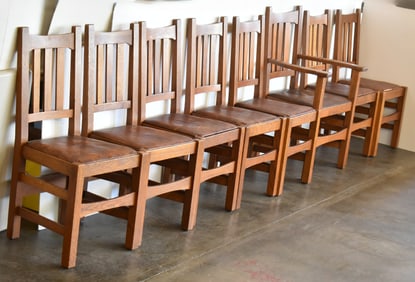 SET OF EIGHT QUAINT FURNITURE FOR STICKLEY MISSION OAK CHAIRS