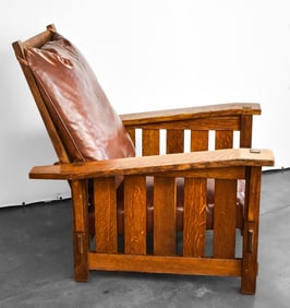 EARLY 1900s STICKLEY MISSION OAK MORRIS CHAIR