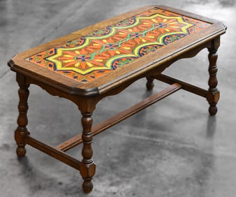 CALIFORNIA SPANISH REVIVAL STYLE MISSION OAK 10 TILE-TOP TABLE